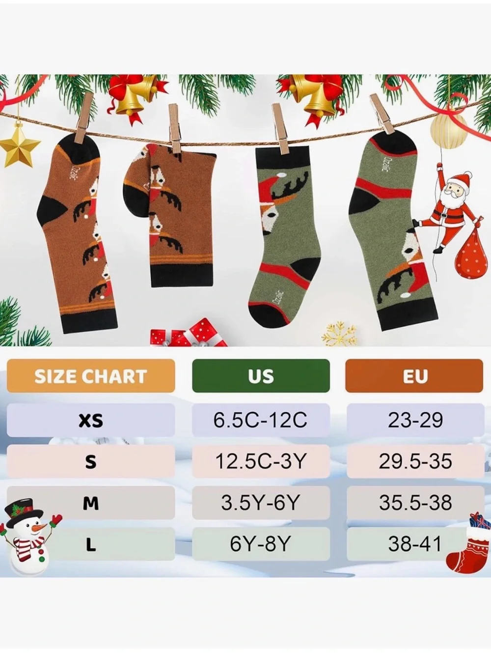 Ozaiic Kids Merino Wool Socks 2 Pairs Holiday Print Winter Warm Ski